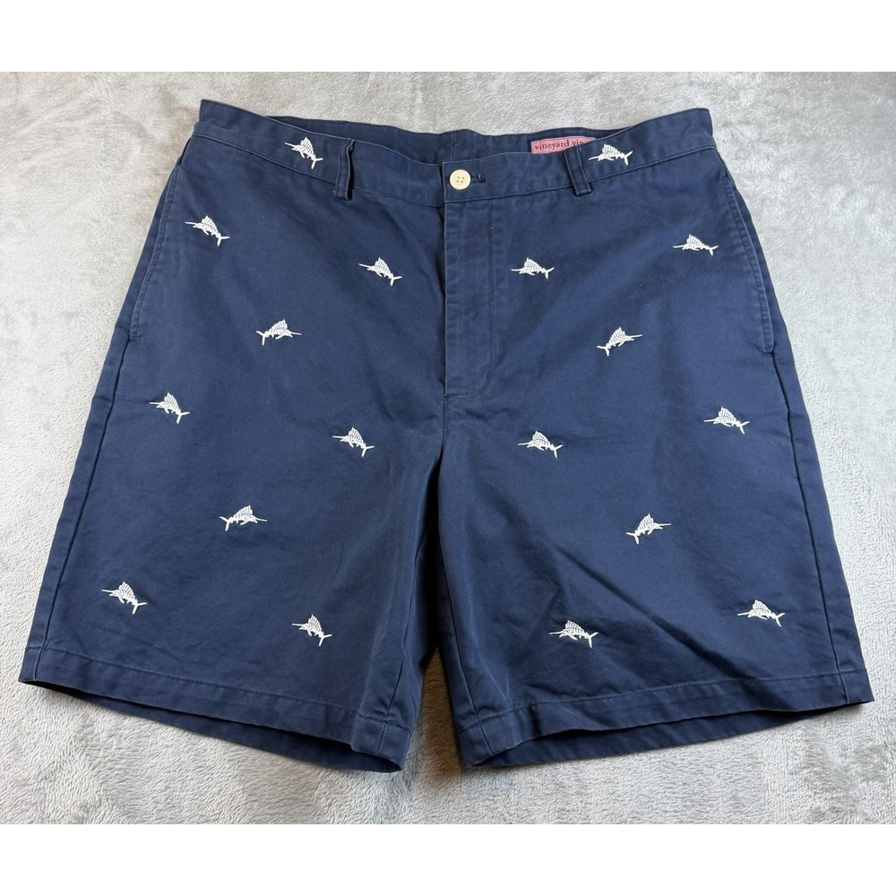 Vineyard Vines Club Shorts Men's Size 38 Marlin Print Embroidered Navy Cotton